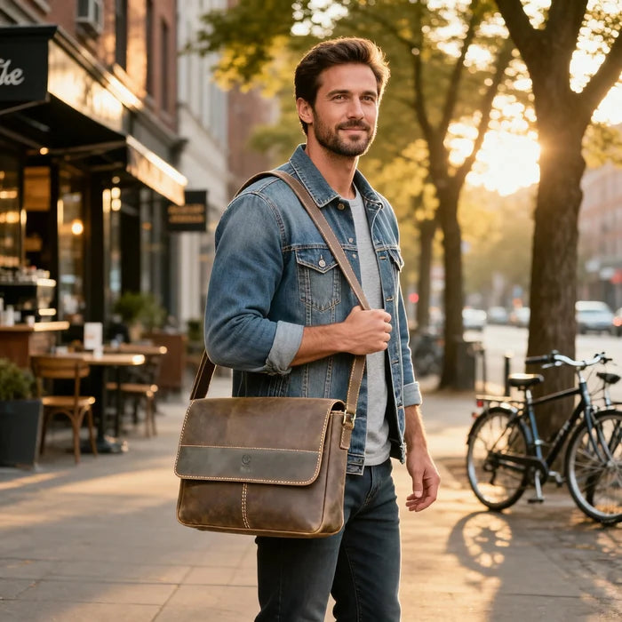 Maverick Leather Messenger Bag for Men - Travel Crossbody Laptop Satchel