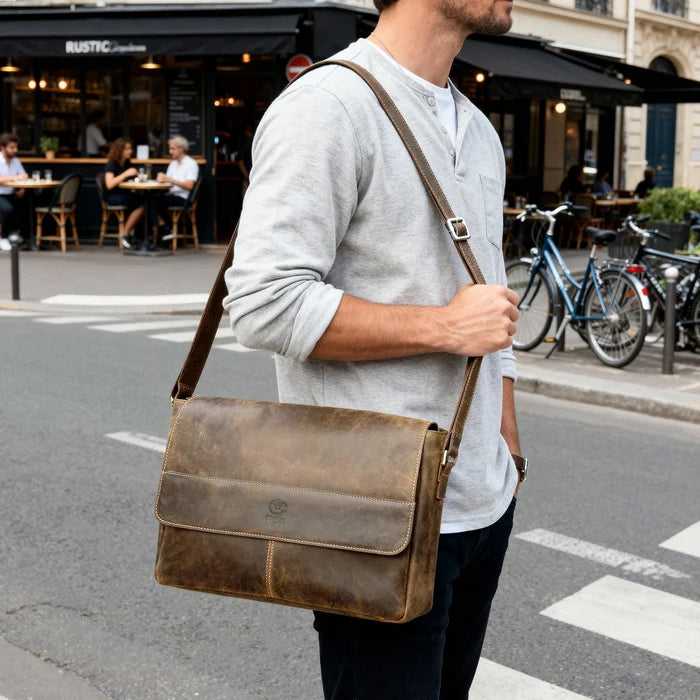 Maverick Leather Messenger Bag for Men - Travel Crossbody Laptop Satchel