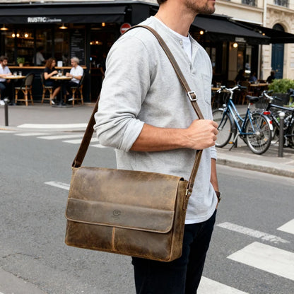 Maverick Leather Messenger Bag for Men - Travel Crossbody Laptop Satchel