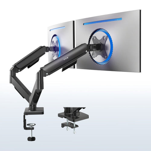 Sturdy adjustable mechanical arm dual monitor ergonomic desk stand for office workstation.