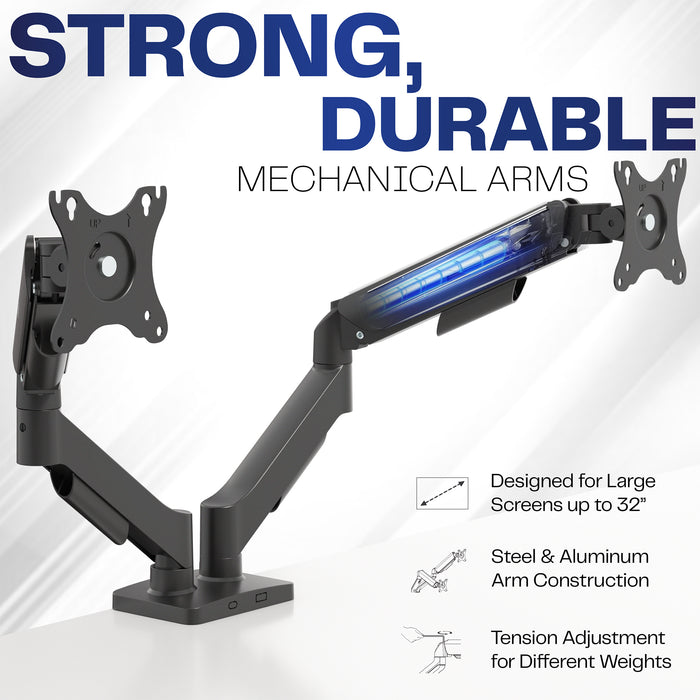 Mechanical Arm Dual Monitor Desk Mount - 17" to 32" Screens