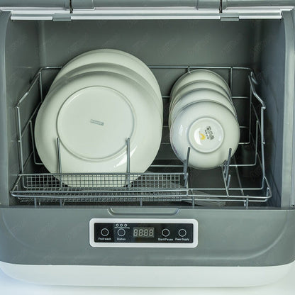 Mini Dish Washer 6 Sets, White with Silver