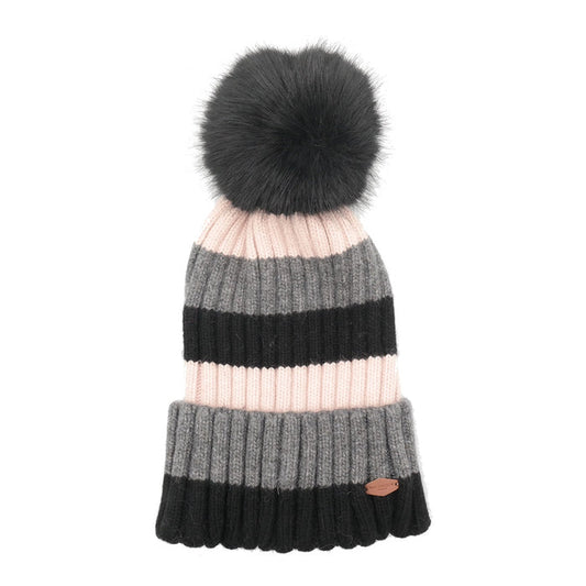 Miss Sparrow Pom Stripe Hat - Black