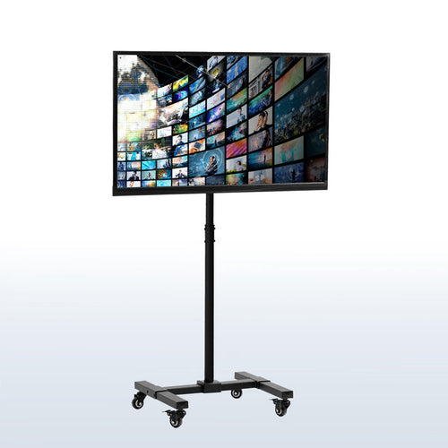 Sturdy mobile height adjustable TV cart with wheels.