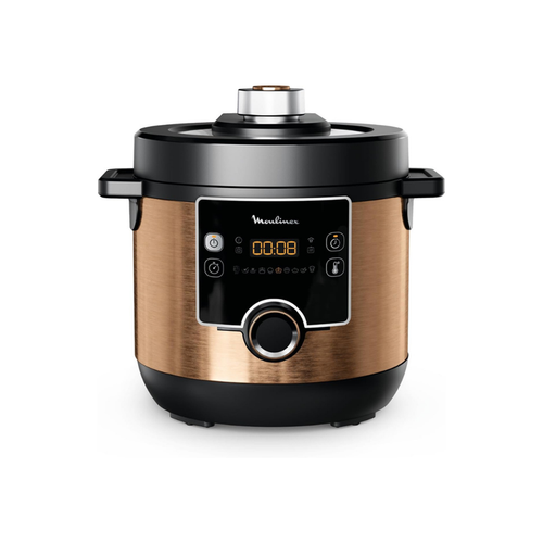 Moulinex Pressure Cooker with a digital display, in gold and black colors