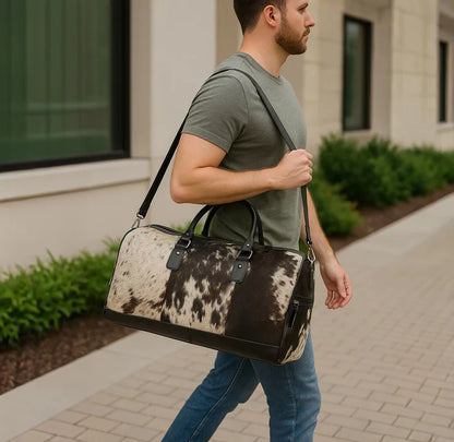 Navigator Leather Duffle Bag for Men – Hair-On Overnight Weekender Travel Bag