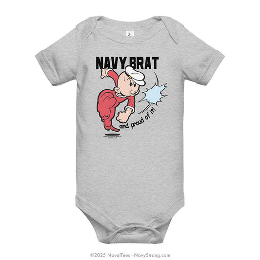 "Navy Brat Swee Pea" Onesie | Grey