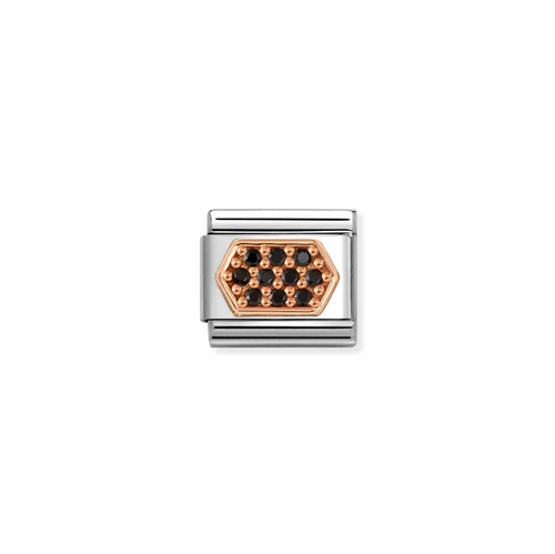 Nomination Classic 9K Rose Gold Charm CZ Black Hexagon