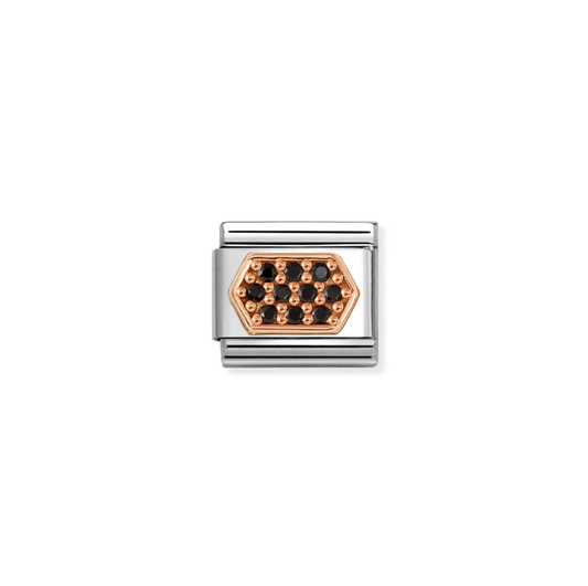 Nomination Classic 9K Rose Gold Charm CZ Black Hexagon