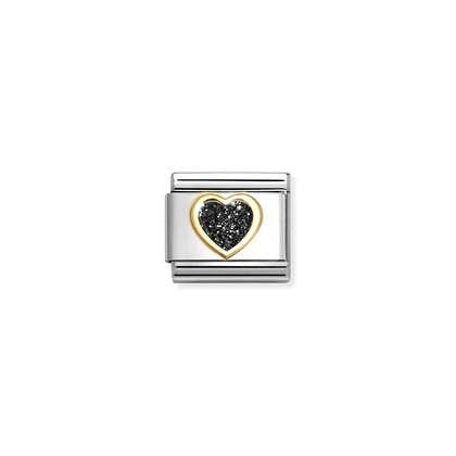 Nomination Classic Gold Charm - Black Glitter Heart