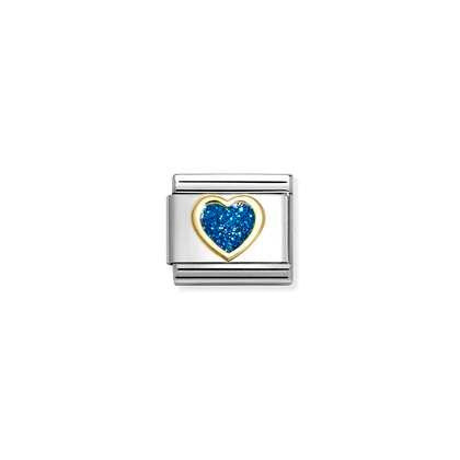 Nomination Classic Gold Charm - Blue Glitter Heart