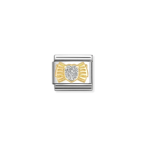 Nomination Classic Gold Charm - Bow With Glitter Heart