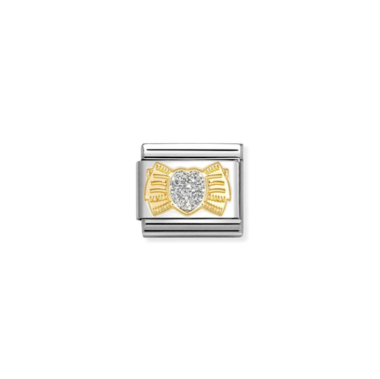 Nomination Classic Gold Charm - Bow With Glitter Heart