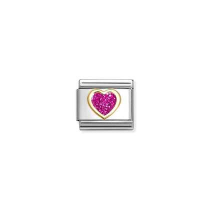 Nomination Classic Gold Charm - Fushcia Glitter Heart