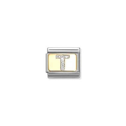 Nomination Classic Gold Charm - Glitter Letter T