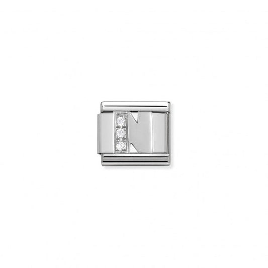 Nomination Classic Link Alphabet Silver and Cubic Zirconia Letter N Charm