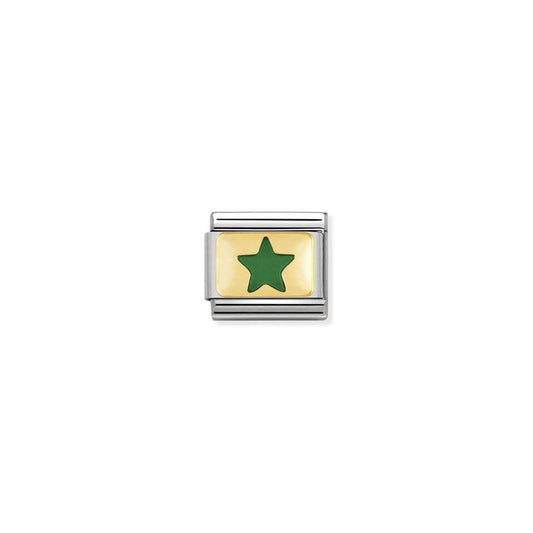 Nomination Classic Link Gold and Enamel Green Star Charm