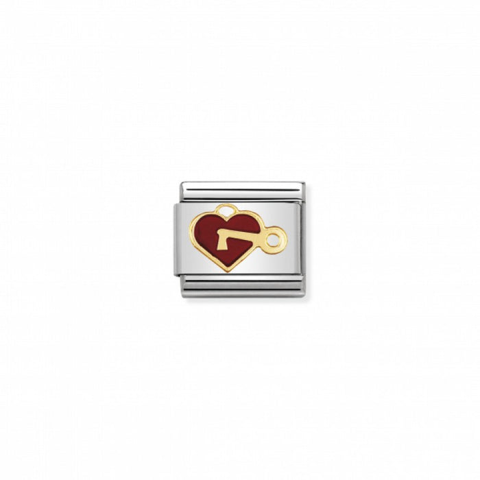 Nomination Classic Link Gold and Enamel Heart with Key Charm