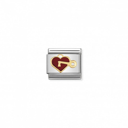 Nomination Classic Link Gold and Enamel Heart with Key Charm