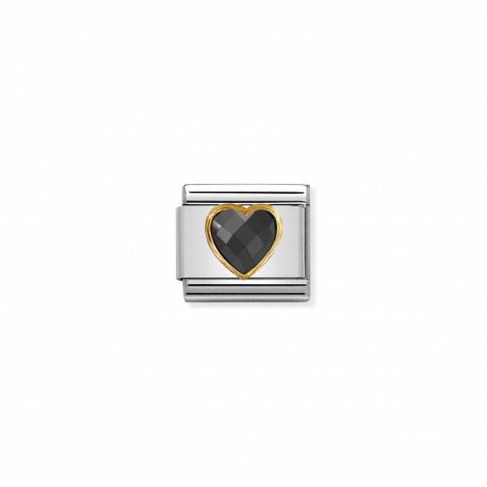 Nomination Classic Link Gold Faceted Cubic Zirconia Heart Black Charm