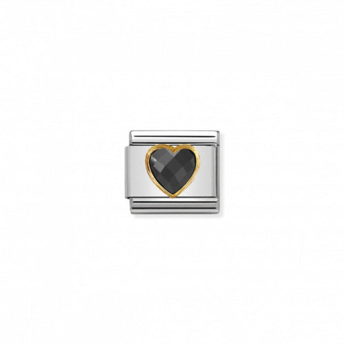 Nomination Classic Link Gold Faceted Cubic Zirconia Heart Black Charm