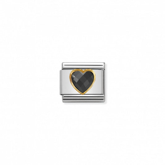 Nomination Classic Link Gold Faceted Cubic Zirconia Heart Black Charm