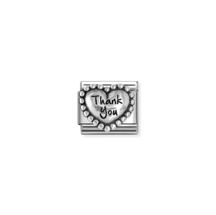 Nomination Classic Link Oxidized Silver Heart With Dots Charm - Thank You