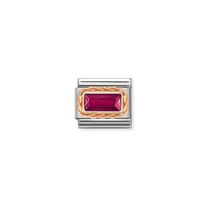Nomination Classic Link Rose Gold Rectangular CZ - Red