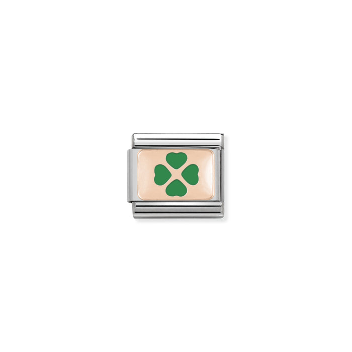 Nomination Classic Link s 9K Rose Gold and Enamel Green Four-Leaf Clover