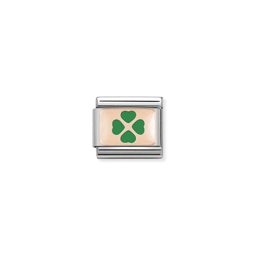 Nomination Classic Link s 9K Rose Gold and Enamel Green Four-Leaf Clover