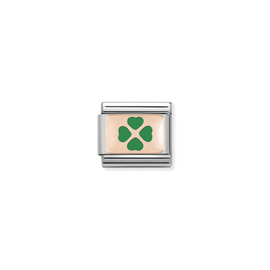 Nomination Classic Link s 9K Rose Gold and Enamel Green Four-Leaf Clover