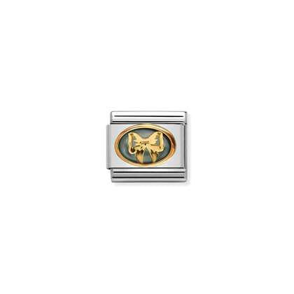 Nomination Classic Link Stones Double with Symbol 18K Gold Bow with Mother of Pearl Grey