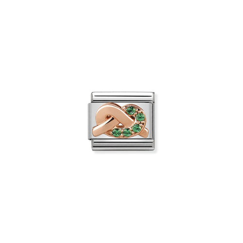 Nomination Classic Link Symbols 9K Rose Gold and Cubic Zirconia Green Knot Charm