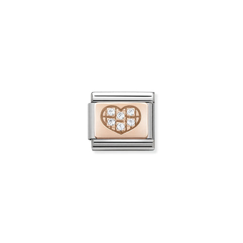 Nomination Classic Link Symbols 9K Rose Gold and White Cubic Zirconia Heart Charm