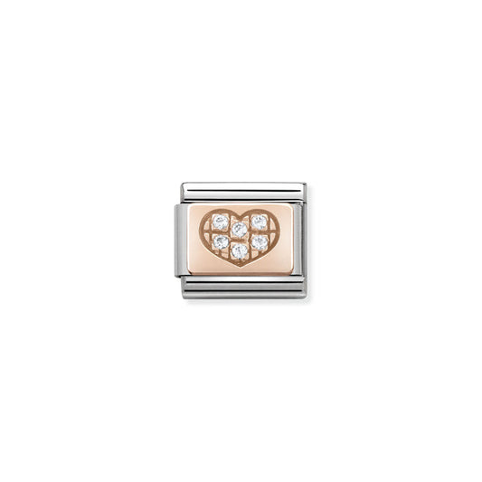 Nomination Classic Link Symbols 9K Rose Gold and White Cubic Zirconia Heart Charm