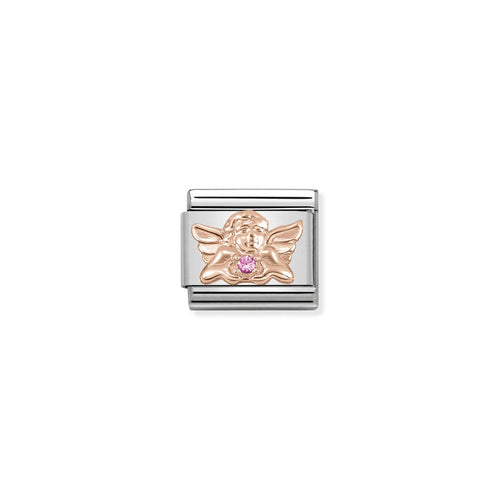 Nomination Classic Link Symbols with 9K Rose Gold and Pink Cubic Zirconia Angel of Happiness Charm