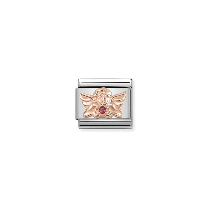Nomination Classic Link Symbols with 9K Rose Gold and Red Cubic Zirconia Angel of Love Charm