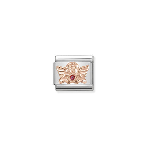 Nomination Classic Link Symbols with 9K Rose Gold and Red Cubic Zirconia Angel of Love Charm