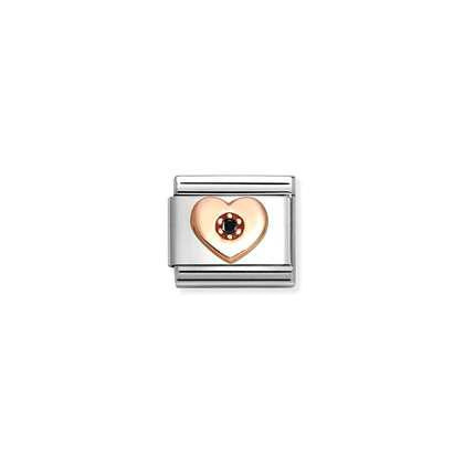 Nomination Classic Rose Gold Charm - Black CZ Heart
