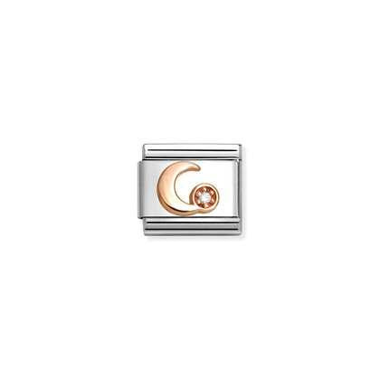 Nomination Classic Rose Gold Charm - Clear CZ Moon