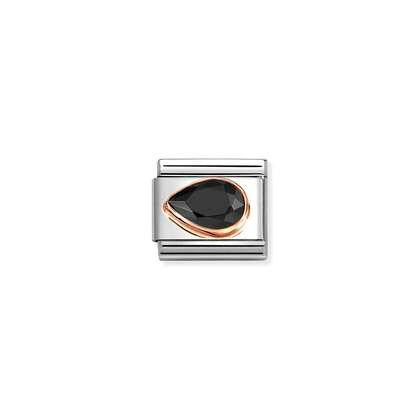 Nomination Classic Rose Gold Charm - Faceted CZ Left Drop Black