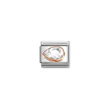 Nomination Classic Rose Gold Charm - Faceted CZ Left Drop Clear