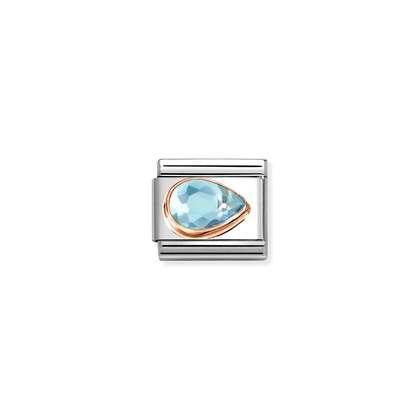Nomination Classic Rose Gold Charm - Faceted CZ Right Drop Light Blue