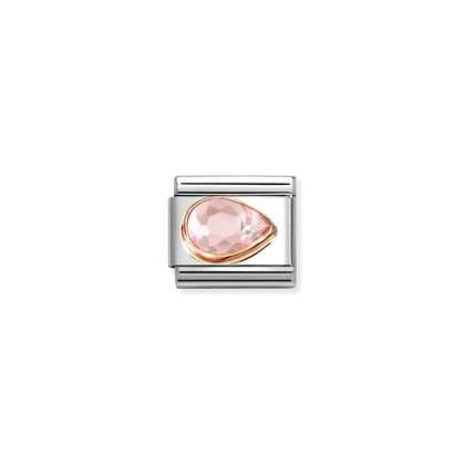 Nomination Classic Rose Gold Charm - Faceted CZ Right Drop Pink