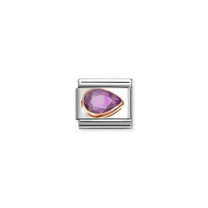 Nomination Classic Rose Gold Charm - Faceted CZ Right Drop Purple