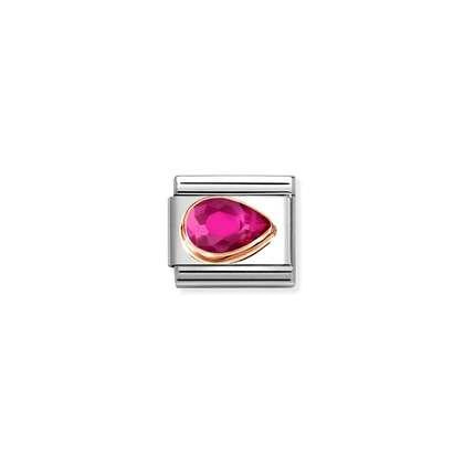 Nomination Classic Rose Gold Charm - Faceted CZ Right Drop Red