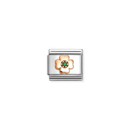 Nomination Classic Rose Gold Charm - Green CZ Clover