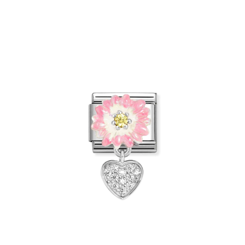 Nomination Classic Silver Charm - Pink Daisy & CZ Heart