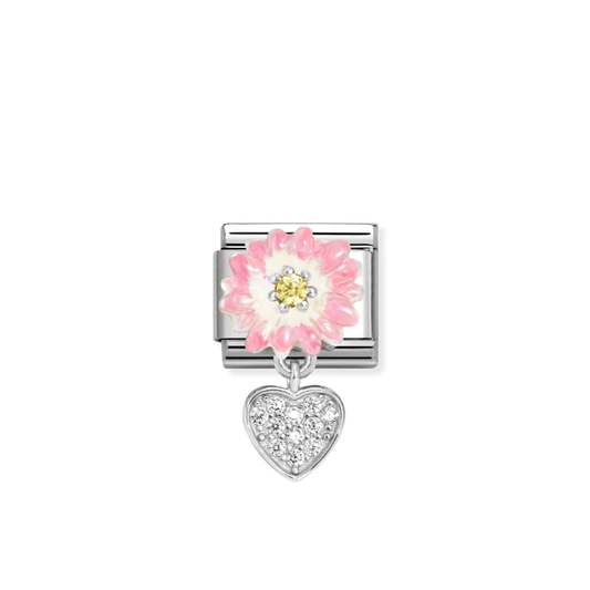 Nomination Classic Silver Charm - Pink Daisy & CZ Heart