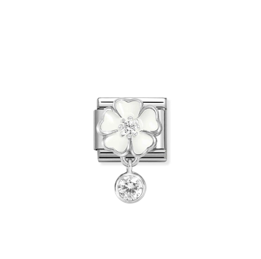 Nomination Classic Silver Charm - White Flower & CZ Round Pendant